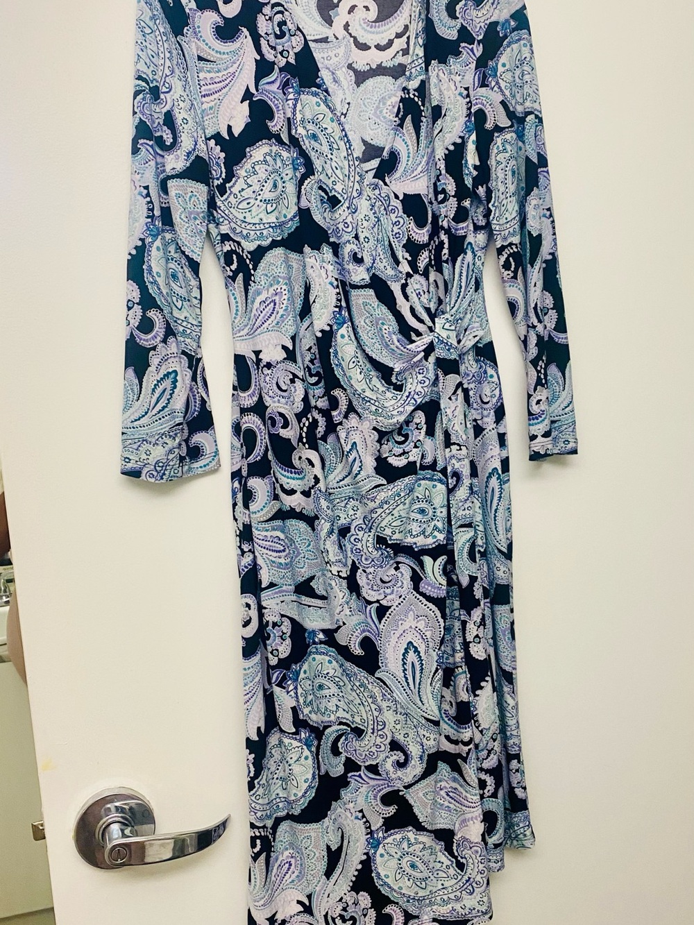 Evan Picone Navy Paisley Long-Sleeve Knit Dress
